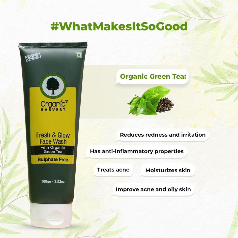 Organic Harvest Fresh & Glow Face Wash For Remove Impurities & Healthy Glow, PeTA Certified, Paraben & Sulphate Free - 100ml