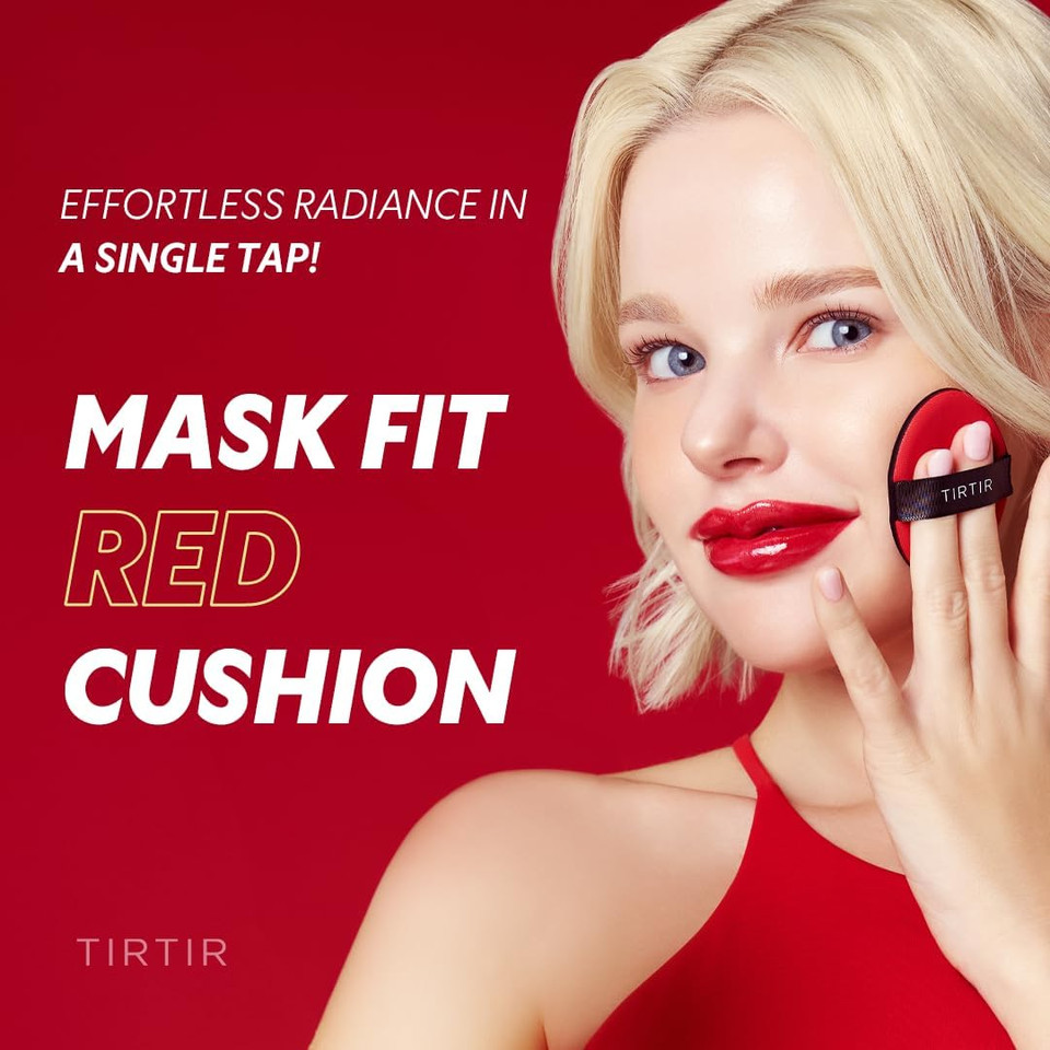 TIRTIR Mask Fit Red Cushion Foundation | Full coverage, Weightless, Skin fit, Satin Glow Finish, Korean Makeup, beauty, Tattoo cover up, Buildable (#33W Ginger, 0.63 Fl Oz)