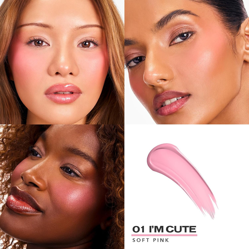 Sacheu Cheek STAY-N Blush Tint. Rich, High Pigment and Buildable, Blendable Formula. Lightweight, Dewy, and Radiant Flushed Cheeks. Infused With Squalane and Centella Asiatica. I'm Cute 10ml