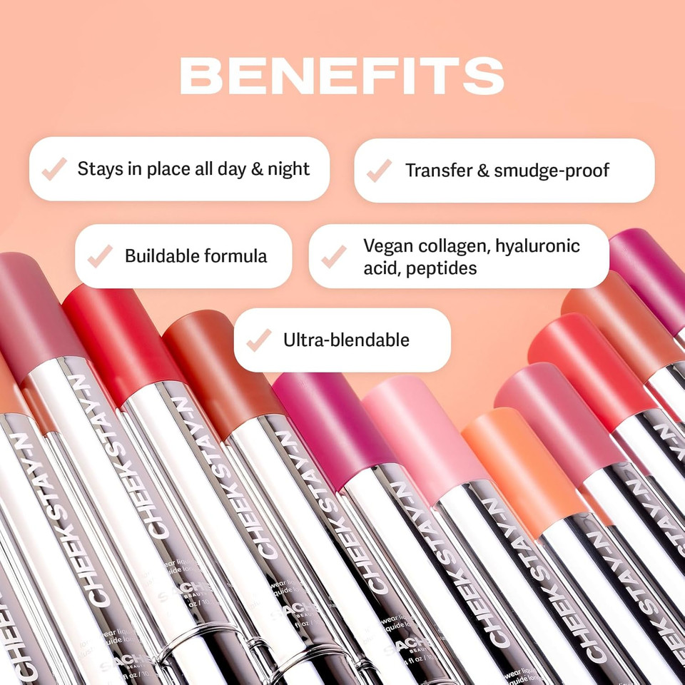 Sacheu Cheek STAY-N Blush Tint. Rich, High Pigment and Buildable, Blendable Formula. Lightweight, Dewy, and Radiant Flushed Cheeks. Infused With Squalane and Centella Asiatica. I'm Flirty 10ml Sacheu Cheek STAY-N Blush Tint. Rich, High Pigment and Buildable, Blendable Formula. Lightweight, Dewy, and Radiant Flushed Cheeks. Infused With Squalane and Centella Asiatica. I'm Flirty 10ml