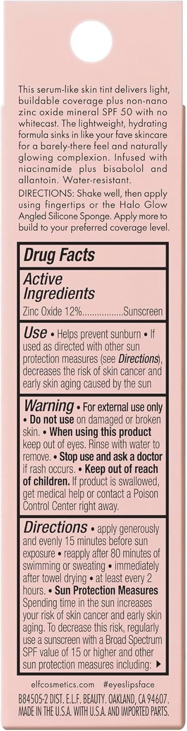 e.l.f. Halo Glow Skin Tint SPF 50, Tinted Moisturiser For Light, Buildable Coverage, Creates A Natural Glow, Vegan & Cruelty-Free, 11 Tan Warm