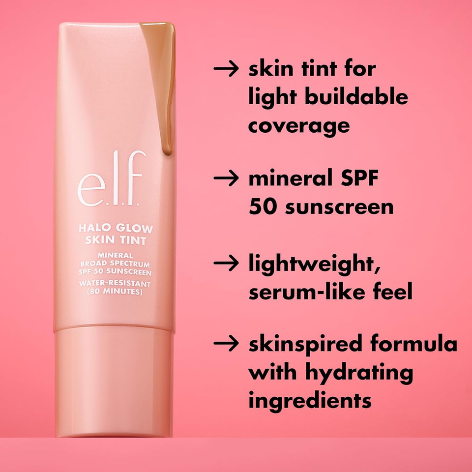e.l.f. Halo Glow Skin Tint SPF 50, Tinted Moisturiser For Light, Buildable Coverage, Creates A Natural Glow, Vegan & Cruelty-Free, 16 Rich Cool