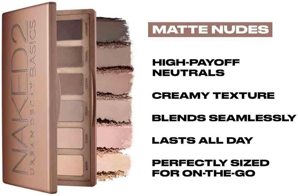 Urban Decay Naked Basics Eyeshadow Palette, 6 Blendable Matte Nudes Shades, Travel Size, 7.8g