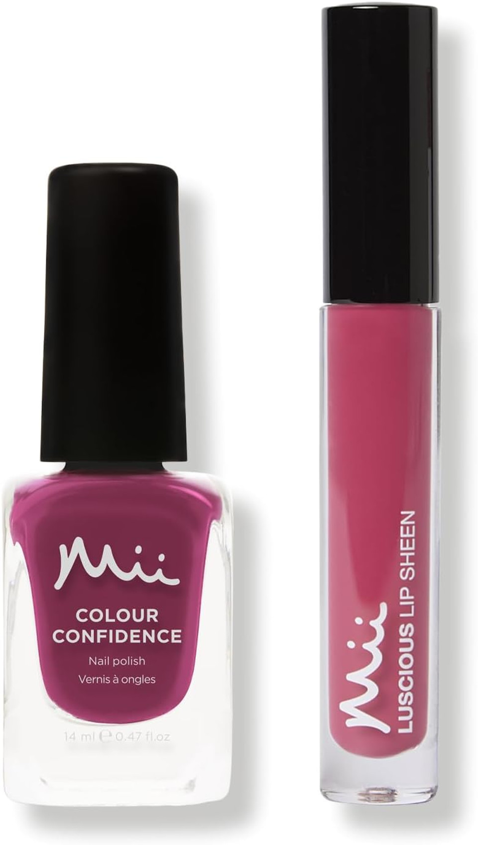 Mii Cosmetics Gloss + Glam Lip Gloss and Nail Polish Duo Gift Set, Beauty Kit, Hydrating Lipgloss and Long-Lasting Nail Polish, Perfect Makeup Gift Set for Women, Minx + Sweet Guava