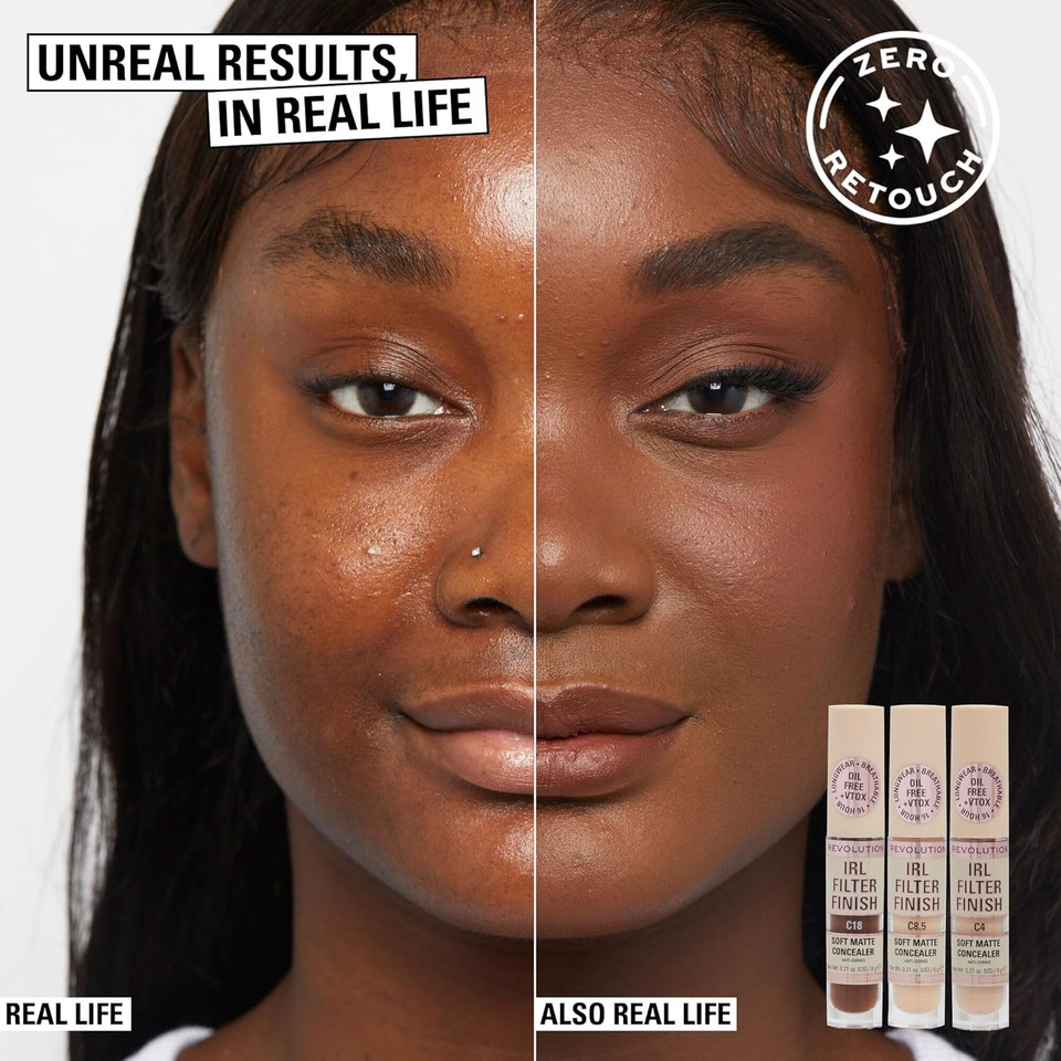 Makeup Revolution IRL Filter Finish Concealer, Medium to Full Coverage, Matte Finish, C13.7, Dark Skin Tones, 6g Makeup Revolution IRL Filter Finish Concealer, Medium to Full Coverage, Matte Finish, C13.7, Dark Skin Tones, 6g