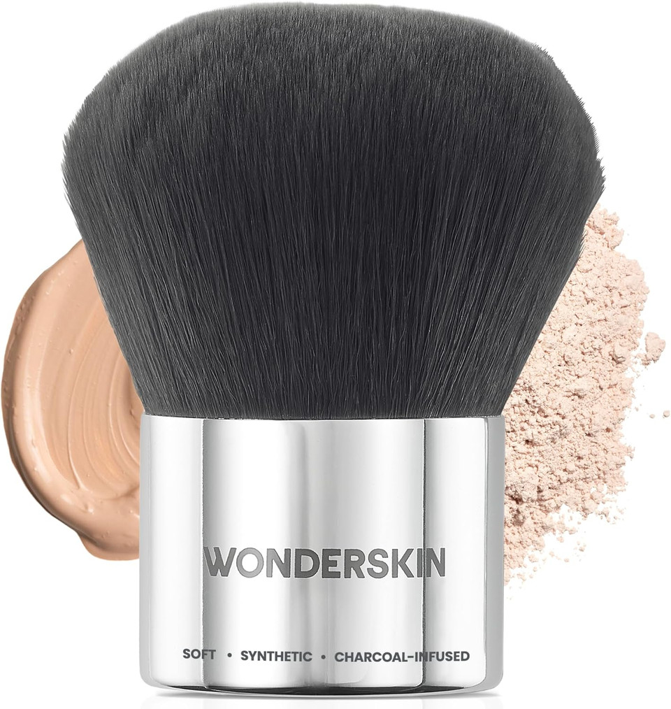 Wonderskin Kabuki Brush - Round Top Bronzer Brush for Face & Body - Ultra-Soft Bristles for Liquid, Pressed, Loose Foundation or Setting Powder Makeup