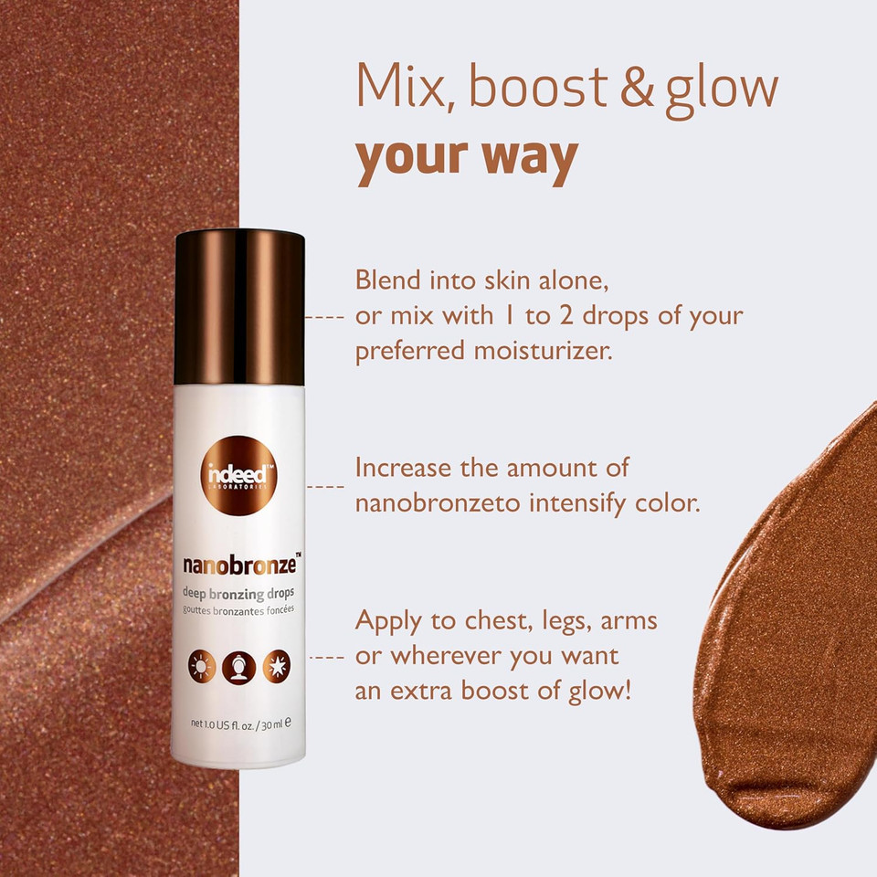 Indeed Labs Nanobronze Deep, Deep Bronzing Drops -Natural Glow Enhancer, Illuminator Highlighter Skin Tint, For An All Day Radiant Glow- With Hyaluronic Acid To Help Support Skin Barrier Repair