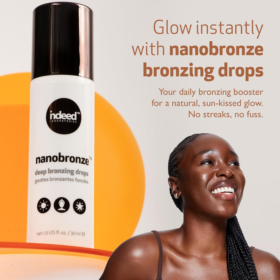 Indeed Labs Nanobronze Deep, Deep Bronzing Drops -Natural Glow Enhancer, Illuminator Highlighter Skin Tint, For An All Day Radiant Glow- With Hyaluronic Acid To Help Support Skin Barrier Repair