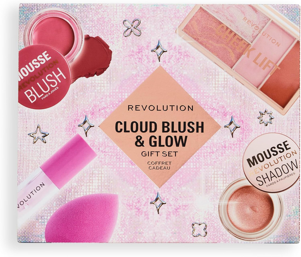 Revolution Beauty Cloud Blush & Glow Highlight Makeup Gift Set, 6-Piece Holiday Set with Eyeshadows, Blush, & Nourishing Lip Oils, Vegan & Cruelty-Free Revolution Beauty Cloud Blush & Glow Highlight Makeup Gift Set, 6-Piece Holiday Set with Eyeshadows, Blush, & Nourishing Lip Oils, Vegan & Cruelty-Free