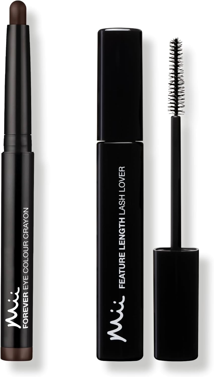 Mii Cosmetics Dramatic Eye Mascara and Eyeshadow Duo Gift Set | Professional Eye Makeup Set with Eyeshadow Stick and Lengthening Mascara | Makeup Gift Set for Women, Perfect Makeup Bundle | Walnut