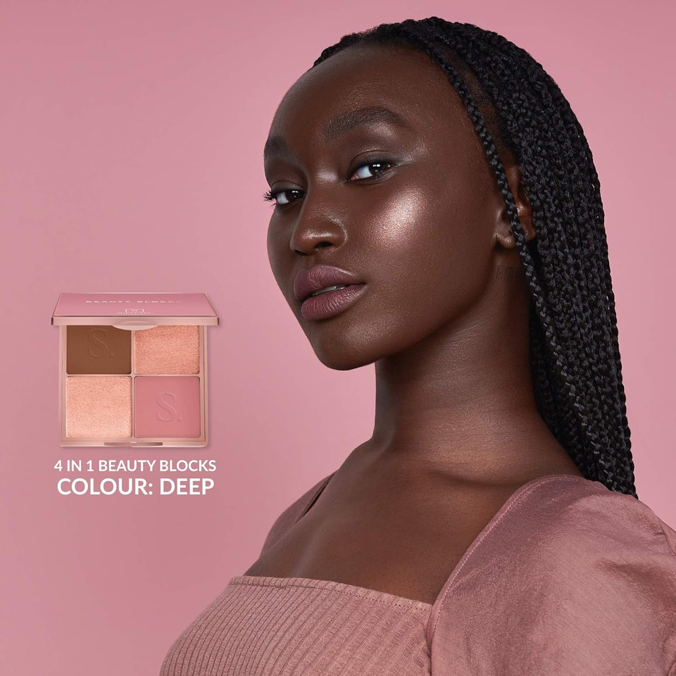 Beauty Blocks 4-in-1 Face Palette from Sculpted by Aimee (Deep) - Vegan Bronzer, Blusher, Powder & Cream Highlighters to Define and Glow