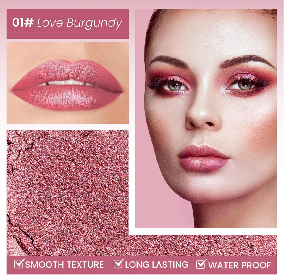 Beauty Searcher Metallic Shine Lipstick 3D Makeup for Woman Velvet Matte Lipsticks Moisturizing No-Stick Cup Lip Makeup, Long Lasting Waterproof Shine Lipstick(Love Burgundy)