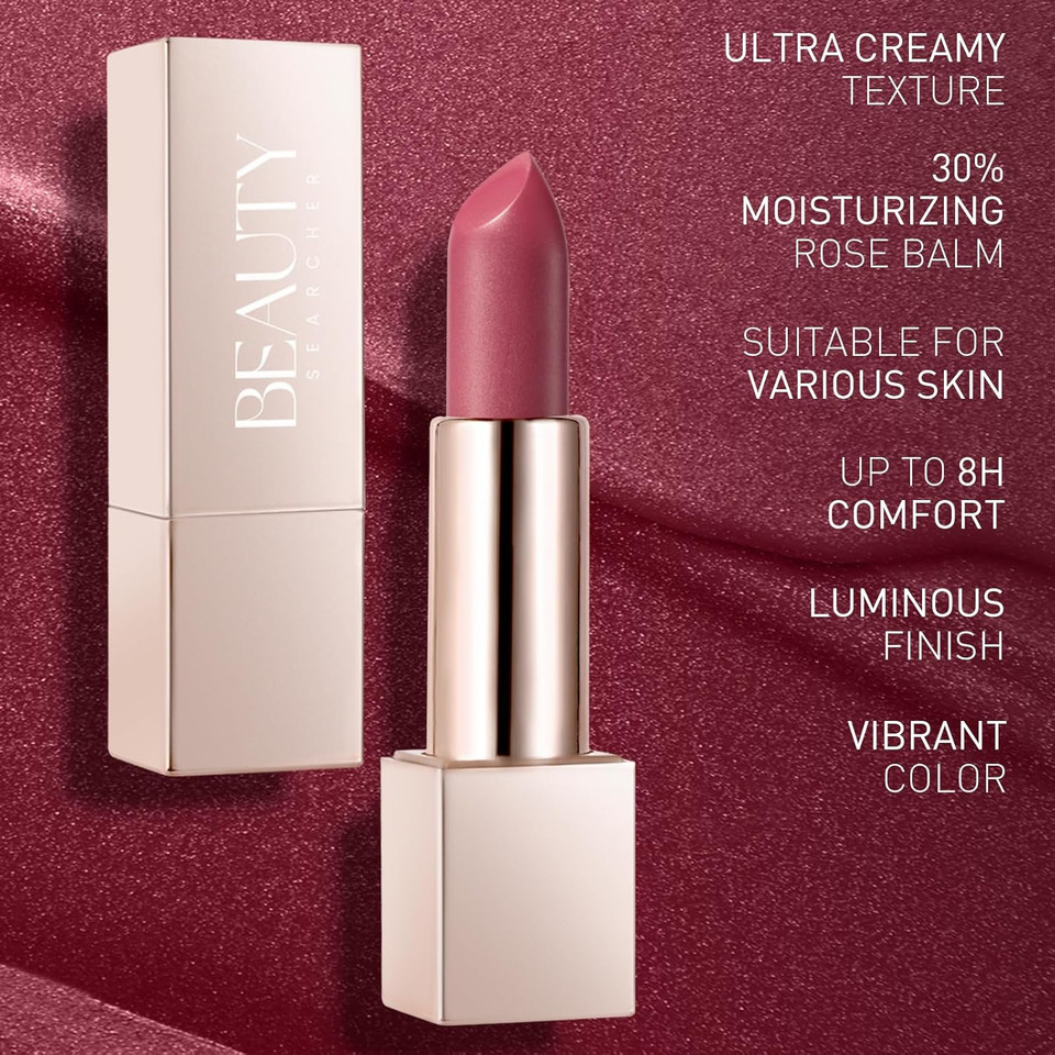 Beauty Searcher Metallic Shine Lipstick 3D Makeup for Woman Velvet Matte Lipsticks Moisturizing No-Stick Cup Lip Makeup, Long Lasting Waterproof Shine Lipstick(Love Burgundy)