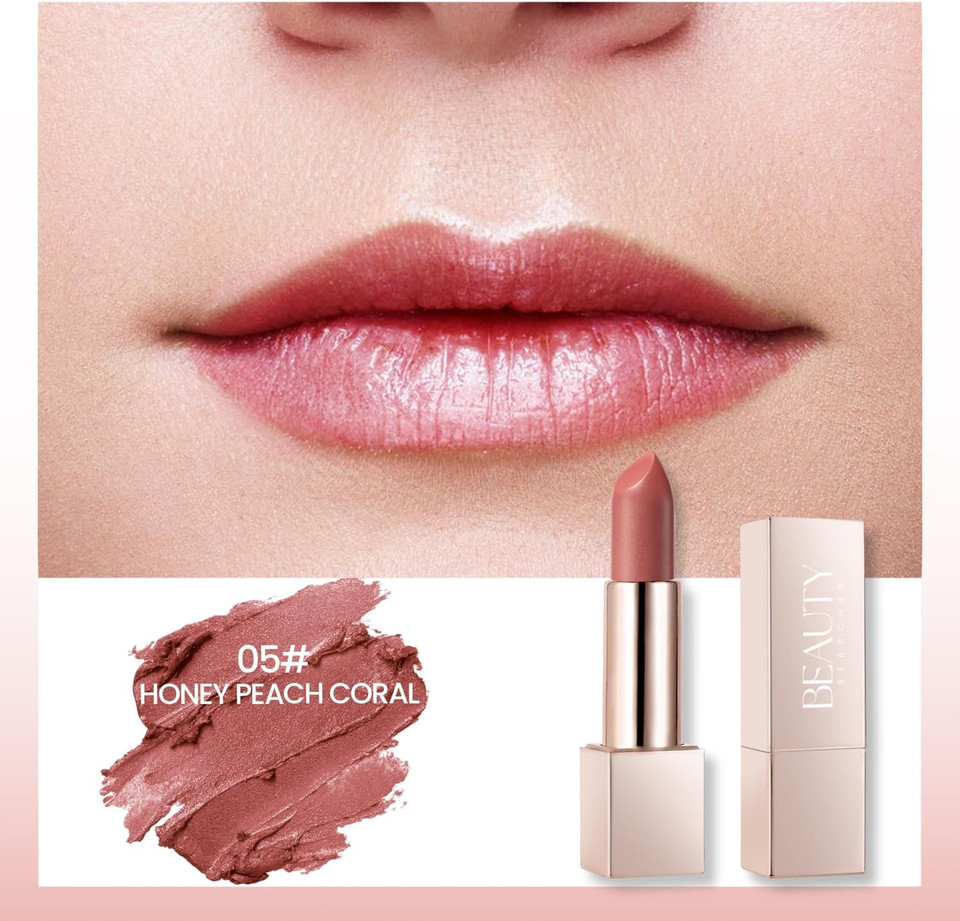 Beauty Searcher Metallic Shine Lipstick 3D Makeup for Woman Velvet Matte Lipsticks Moisturizing No-Stick Cup Lip Makeup, Long Lasting Waterproof Shine Lipstick(Honey Peach Coral)