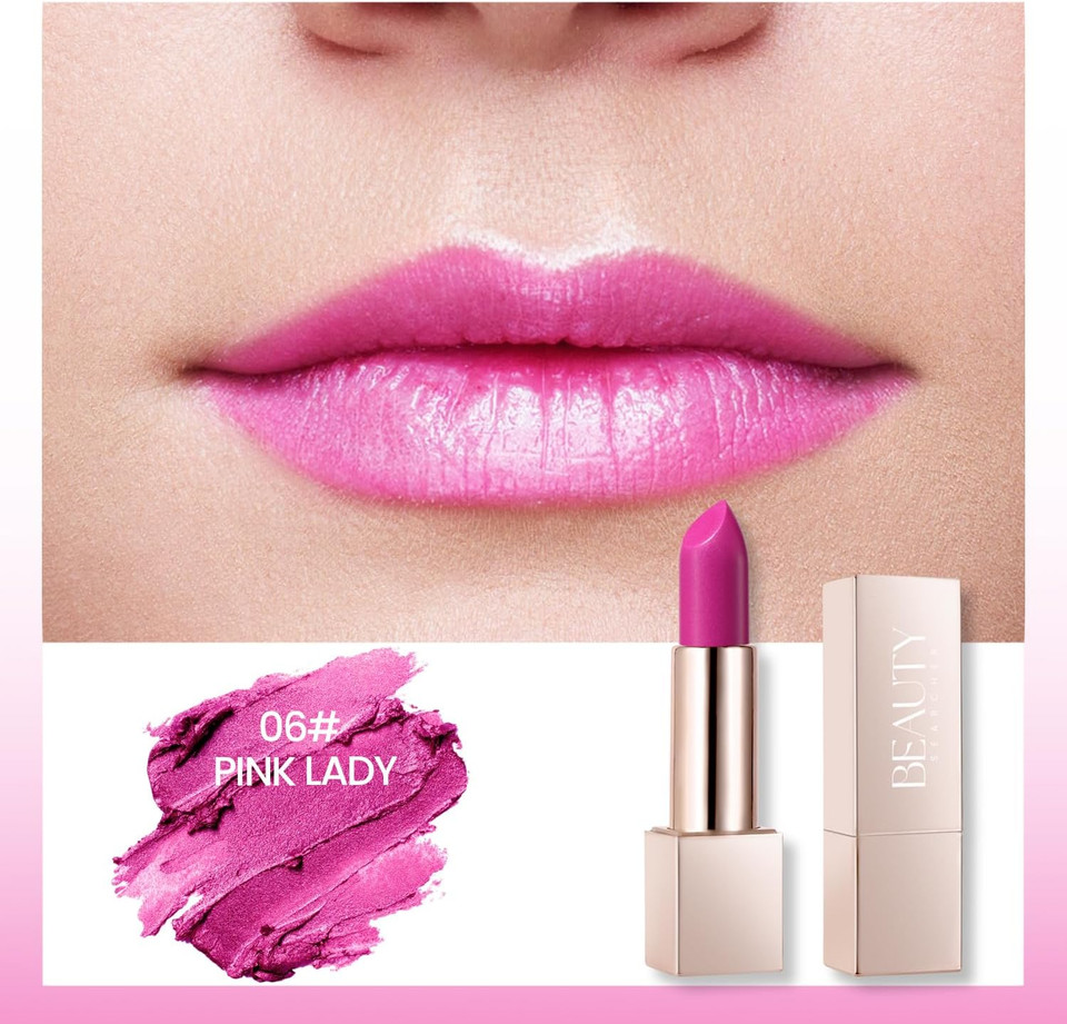 Beauty Searcher Metallic Shine Lipstick 3D Makeup for Woman Velvet Matte Lipsticks Moisturizing No-Stick Cup Lip Makeup, Long Lasting Waterproof Shine Lipstick(Champagne Pink)