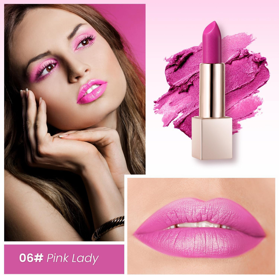 Beauty Searcher Metallic Shine Lipstick 3D Makeup for Woman Velvet Matte Lipsticks Moisturizing No-Stick Cup Lip Makeup, Long Lasting Waterproof Shine Lipstick(Champagne Pink)