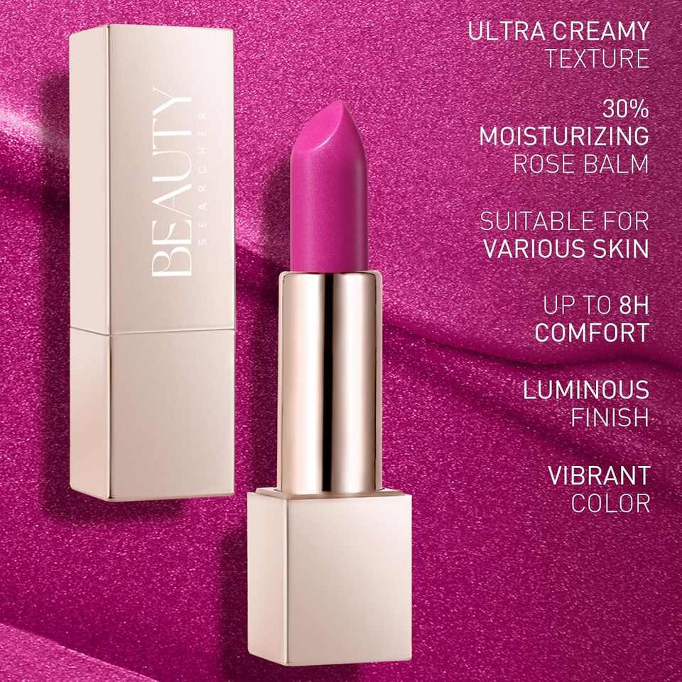 Beauty Searcher Metallic Shine Lipstick 3D Makeup for Woman Velvet Matte Lipsticks Moisturizing No-Stick Cup Lip Makeup, Long Lasting Waterproof Shine Lipstick(Champagne Pink)