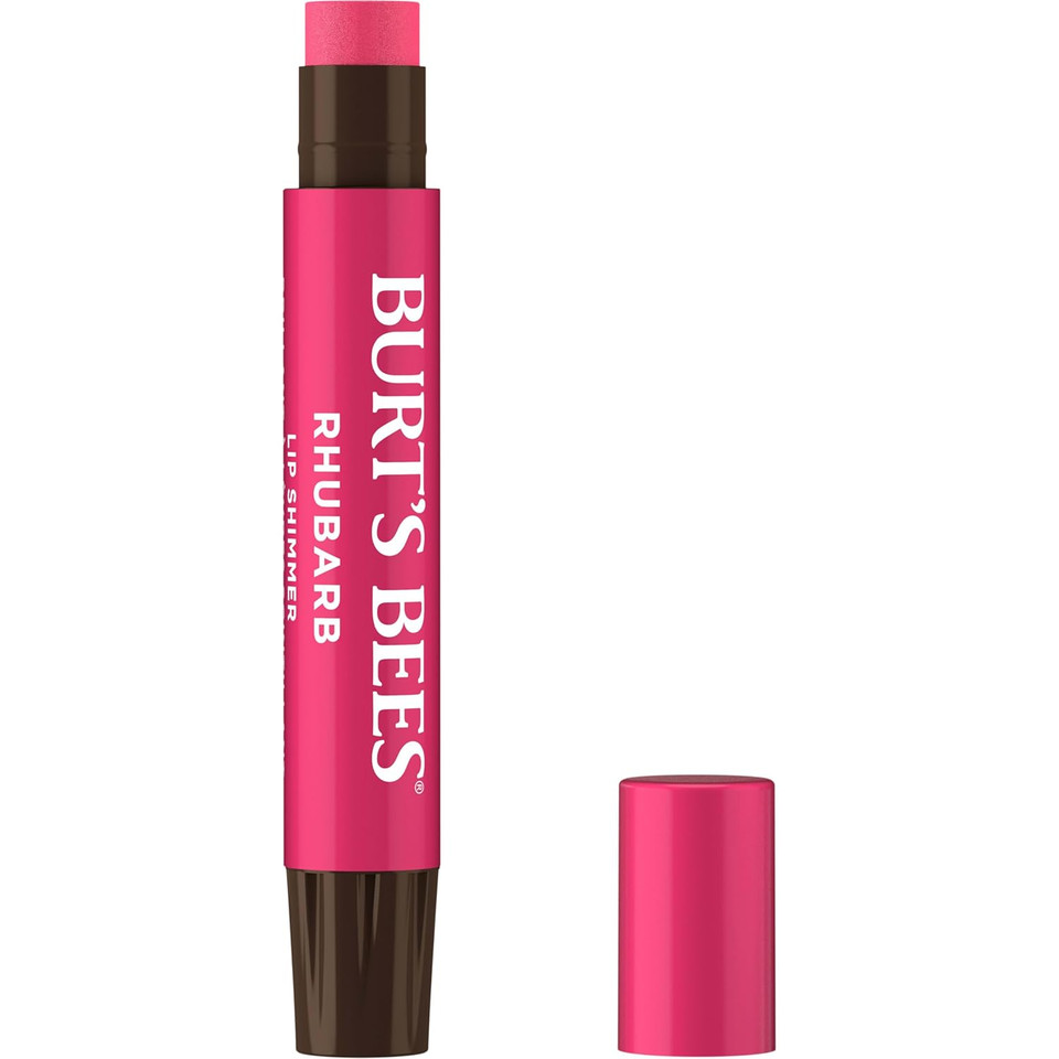 Burt's Bees Lip Shimmer Rhubarb, Moisturising Lip Shimmer with Peppermint Oil, 100% Natural Origin, 2.55g