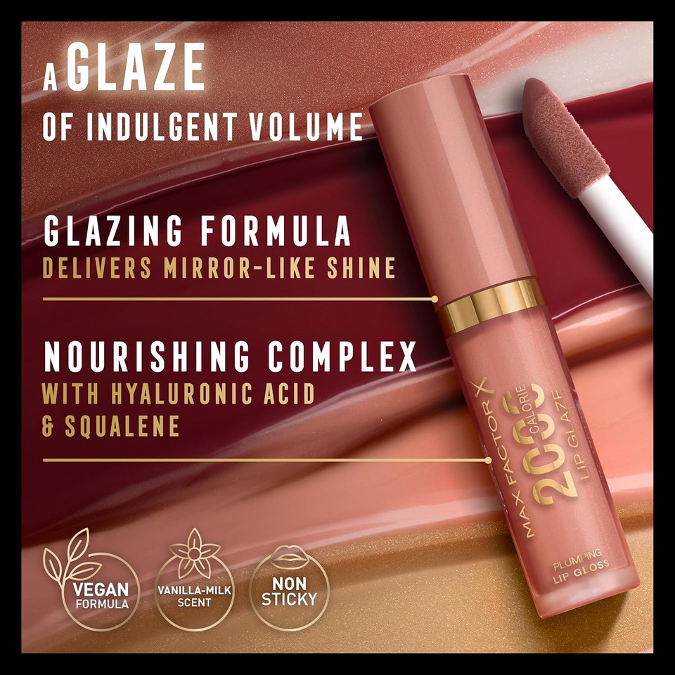 Max Factor 2000 Calorie Lip Glaze Melting Ice, Full Shine Lip Gloss, Nourishing with Hyaluronic Acid & Squalane, Instant Plump, Non-Sticky, Vanilla-Milk Scent, Fuller Looking Lips