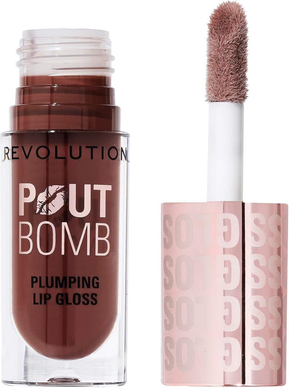 Revolution Beauty, Pout Bomb Plumping Lip Gloss, High-Shine for Glossy, Fuller & Plump Lips with Hyaluronic Acid & Peptides, Vegan & Cruelty-Free, Espresso Cool Nude & Brown