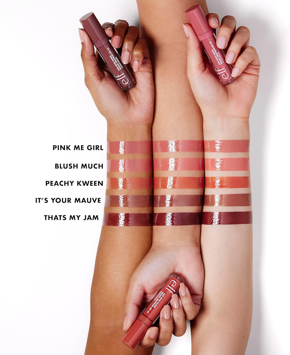 e.l.f. Sun Boss Gloss SPF 25, Pigmented Lip Gloss For A High-Shine Finish, Moisturising and Conditioning Formula, Vegan and Cruelty-Free, Blush Much