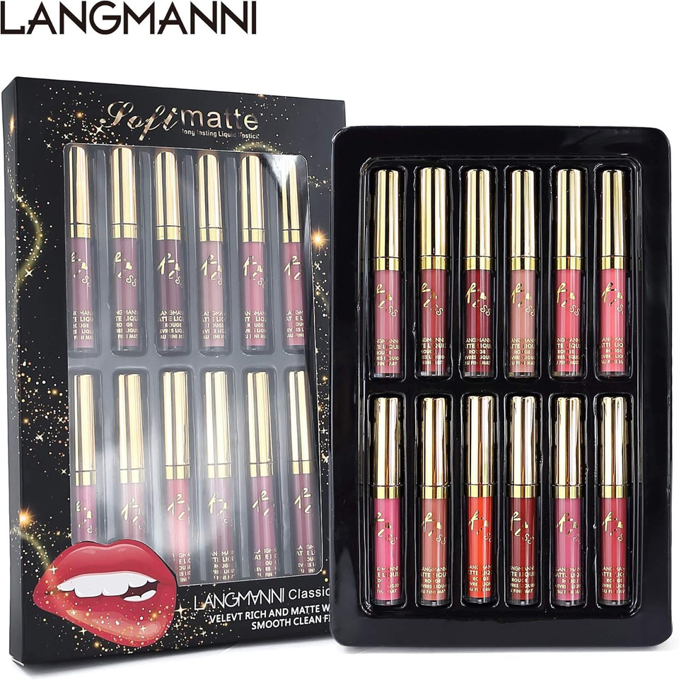 Sexy 12 Colours Lip Gloss Set Velvety Liquid Lipstick Long Lasting Waterproof Moisturizing Cosmetic Lipsticks Professional Matte Nude Liquid Lipstick Gift Kit