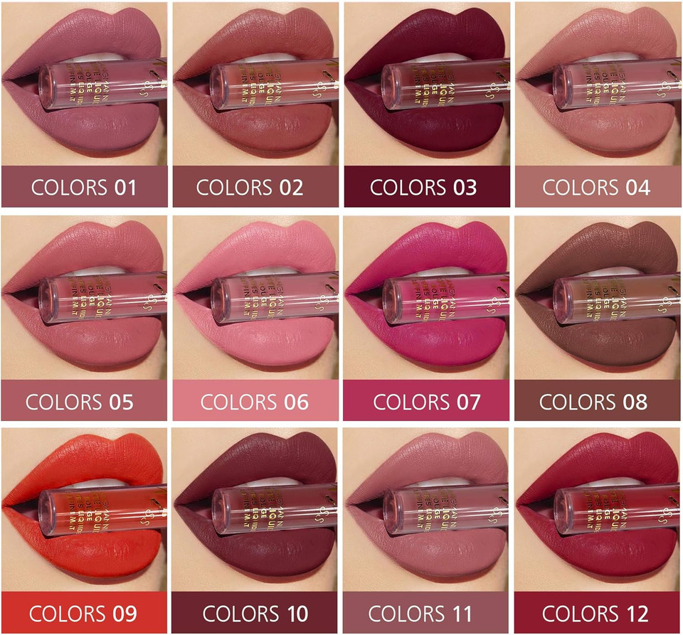 Sexy 12 Colours Lip Gloss Set Velvety Liquid Lipstick Long Lasting Waterproof Moisturizing Cosmetic Lipsticks Professional Matte Nude Liquid Lipstick Gift Kit