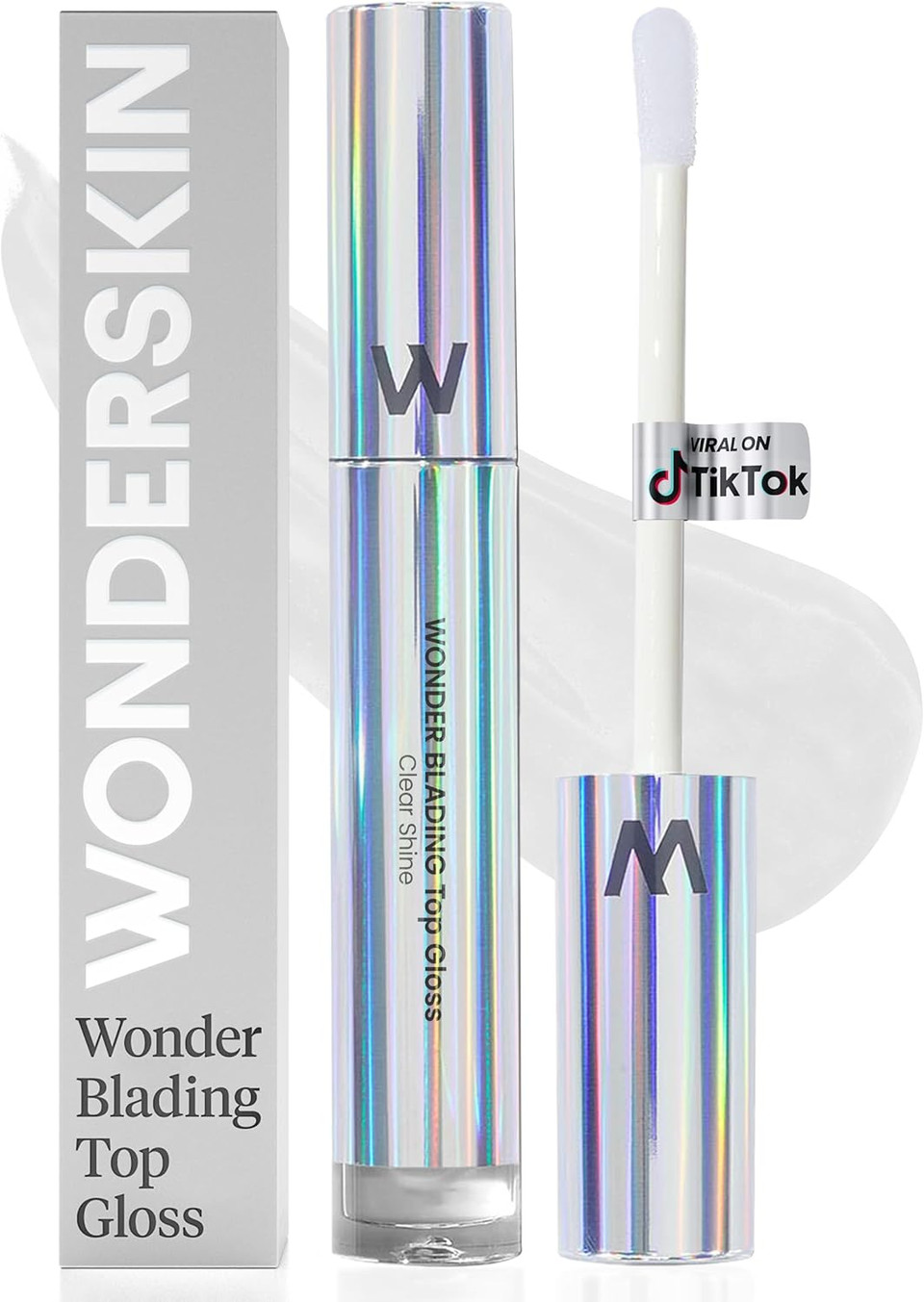 Wonderskin Lip Gloss Blading Top Gloss, Clear Glitter, Hydrating and High Shine Finish Lip Makeup (Clear Shine)
