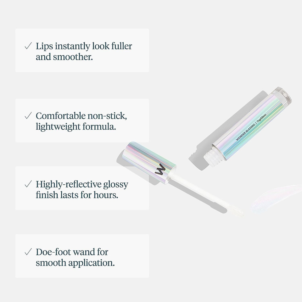 Wonderskin Lip Gloss Blading Top Gloss, Clear Glitter, Hydrating and High Shine Finish Lip Makeup (Clear Shine)