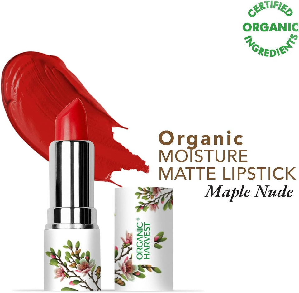 Organic Harvest Moisture Matte Lipstick - Maple Nude | Long-lasting Brown Nude, Creamy Matte Lipstick | Hydrating Formula | Certified Organic Makeup | Cruelty-free & Vegan, 4gm Organic Harvest Moisture Matte Lipstick - Maple Nude | Long-lasting Brown Nude, Creamy Matte Lipstick | Hydrating Formula | Certified Organic Makeup | Cruelty-free & Vegan, 4gm
