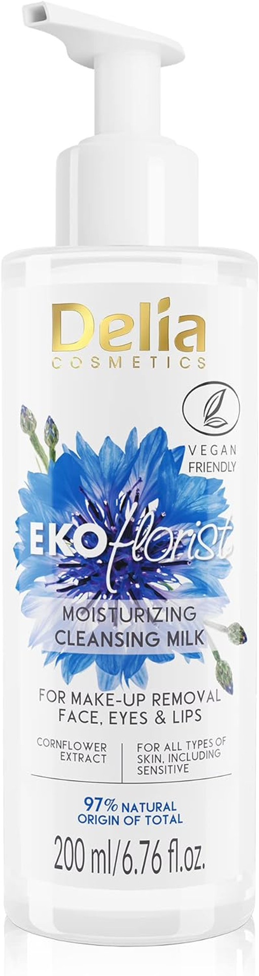 Delia Cosmetics - EKOflorist - Make Up Remover - Cleansing Milk - Vegan Natural Cosmetic - Hemp Oil, Cornflower Extract - Each Skin Type - Removes Impurities, Soothes Irritation, Moisturizes - 200ml