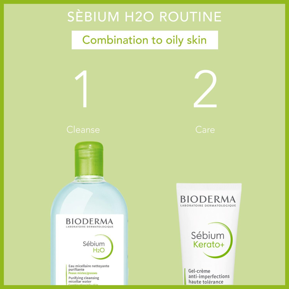 Bioderma Sébium H2O - Purifying Micellar Water for Oily, Combination & Acne Prone Skin, Cleanser Removes Impurities, Pollution & Pollen, Gentle Makeup Remover, 250ml