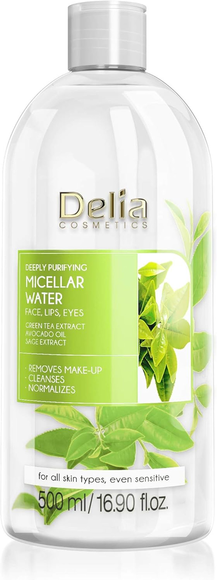 Delia Cosmetics - Moisturizing Micellar Water - Facial Cleanser with Hyaluronic Acid - Clean, Soft, Fresh & Calm Face Skin - Make-Up Remover - 500ml