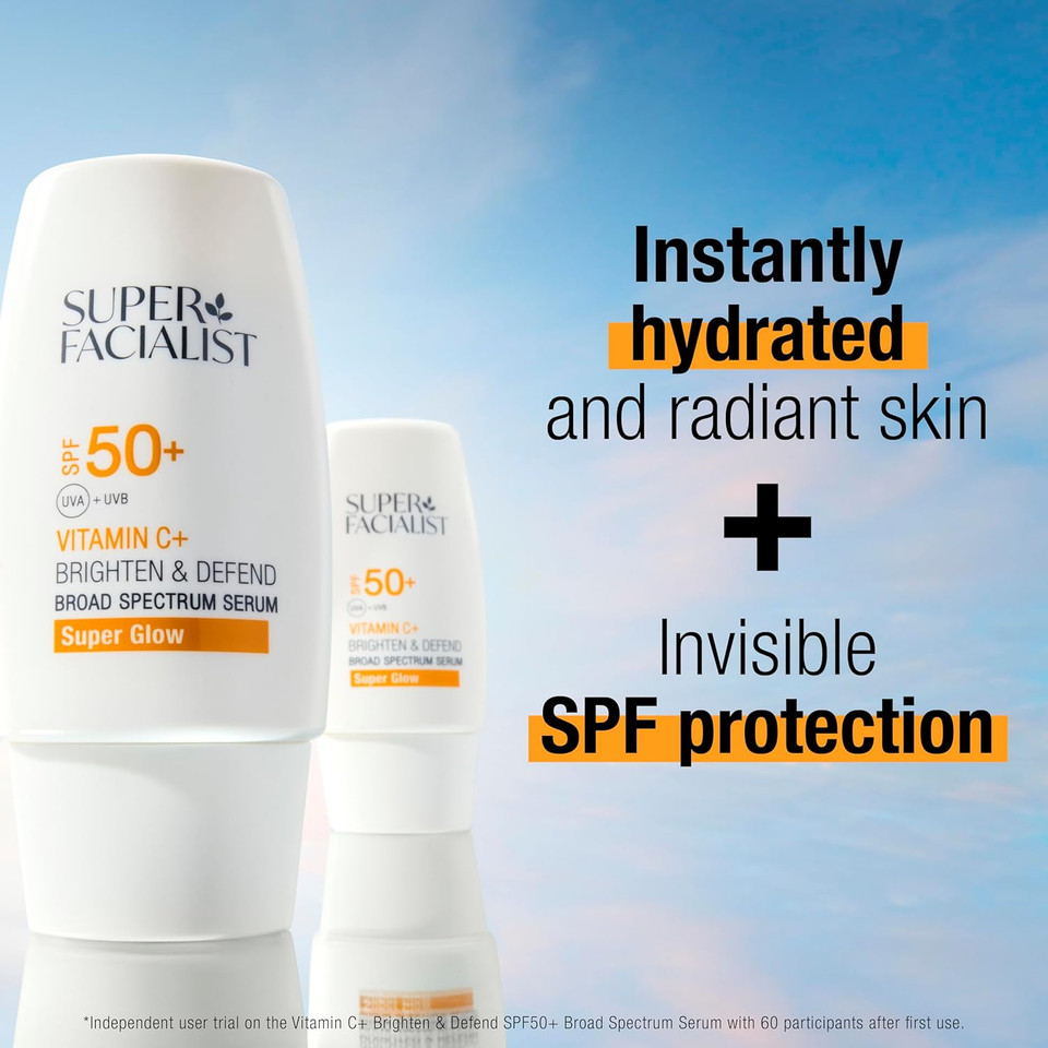 Super Facialist Vitamin C+ Defend Serum  SPF 50+ Broad Spectrum Protection, Antioxidant Face Serum for Radiant, Even Skin Tone & Daily UV Defense, 30ml