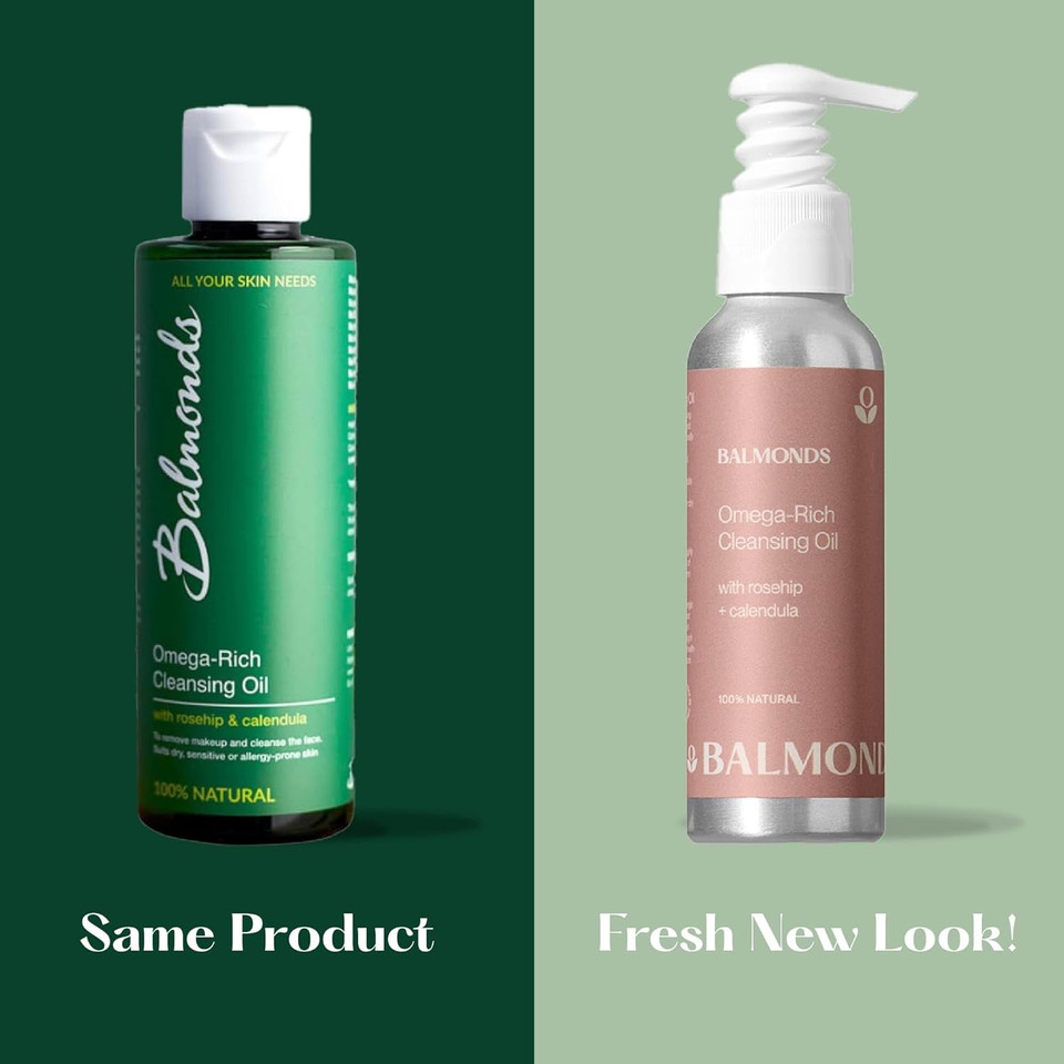 Balmonds Omega-Rich Cleansing Oil 125ml - 100% Natural Facial Cleanser & Hydrating Makeup Remover with Rosehip & Calendula Oils - Suitable for All Skin Types