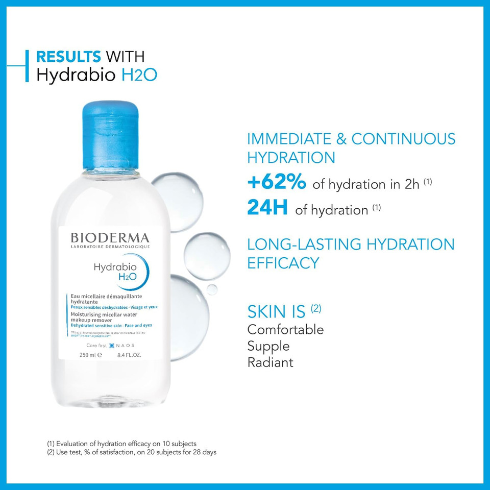 Bioderma Hydrabio H2O - Cleansing & Moisturising Micellar Water for Dehydrated Skin, Gentle Cleanser to Remove Impurities & Make Up Remover for Face & Eyes, 250ml Bioderma Hydrabio H2O - Cleansing & Moisturising Micellar Water for Dehydrated Skin, Gentle Cleanser to Remove Impurities & Make Up Remover for Face & Eyes, 250ml