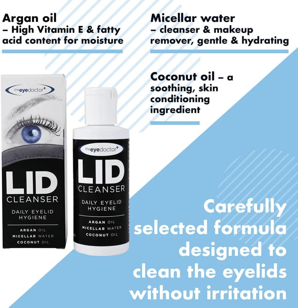 The Eye Doctor Lid Cleanser Twin Pack  Eyelid Cleanser to remove debris and make up from eyelids  Suitable for sensitive eyes  Contains Argan Oil Coconut Oil and Micellar Water 2x 100ml