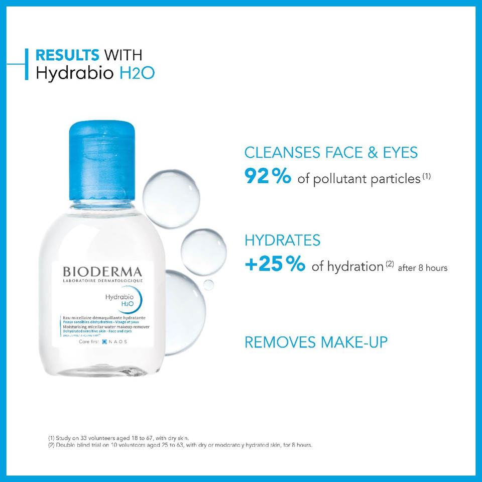 Bioderma Hydrabio H2O - Cleansing & Moisturising Micellar Water for Dehydrated Skin, Gentle Cleanser to Remove Impurities & Make Up Remover for Face & Eyes, 100ml Bioderma Hydrabio H2O - Cleansing & Moisturising Micellar Water for Dehydrated Skin, Gentle Cleanser to Remove Impurities & Make Up Remover for Face & Eyes, 100ml