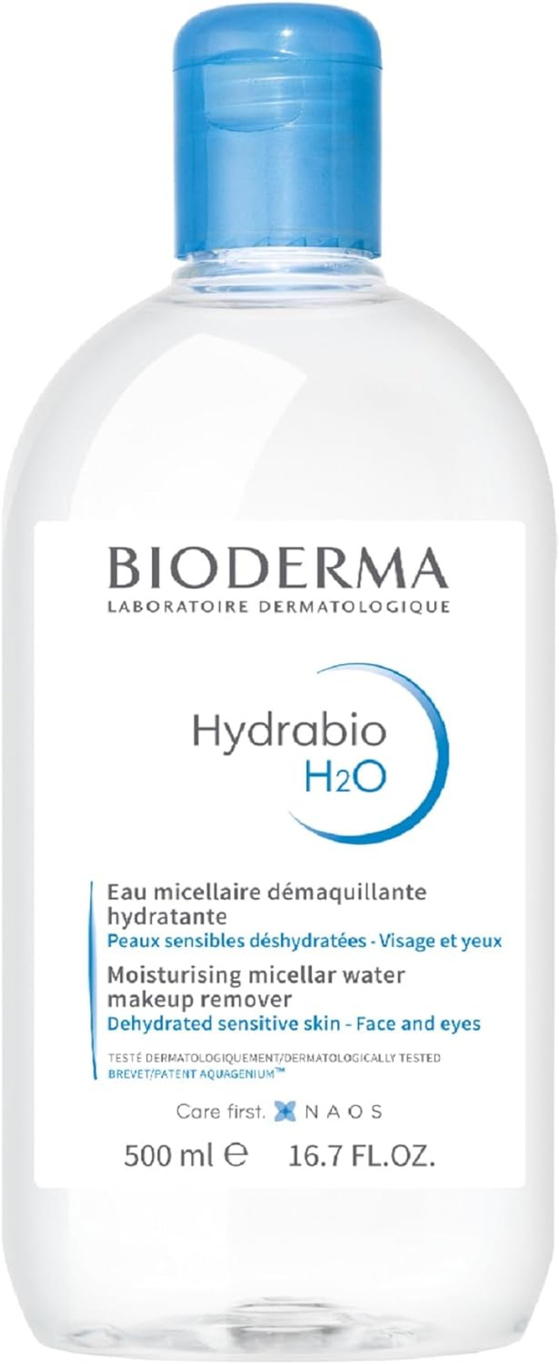 Bioderma Hydrabio H2O - Cleansing & Moisturising Micellar Water for Dehydrated Skin, Gentle Cleanser to Remove Impurities & Make Up Remover for Face & Eyes, 500ml