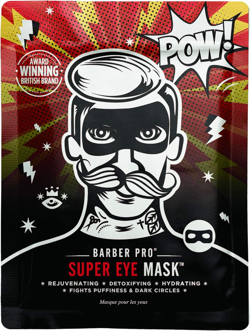 BARBER PRO SUPER EYE MASK Mens Face Mask Detox Hydrate Moisturising Bamboo Sheet Natural Skincare For Puffy Eyes & Dark Circles Vegan Multi Award Winning Brand