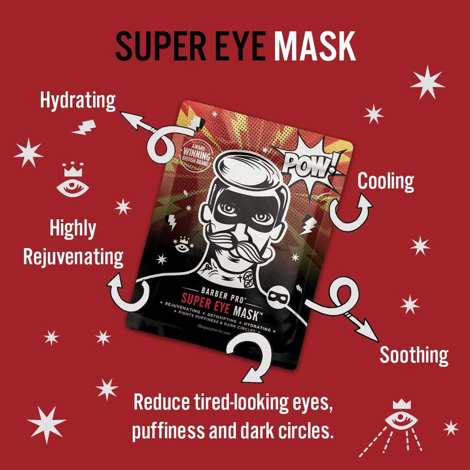 BARBER PRO SUPER EYE MASK Mens Face Mask Detox Hydrate Moisturising Bamboo Sheet Natural Skincare For Puffy Eyes & Dark Circles Vegan Multi Award Winning Brand