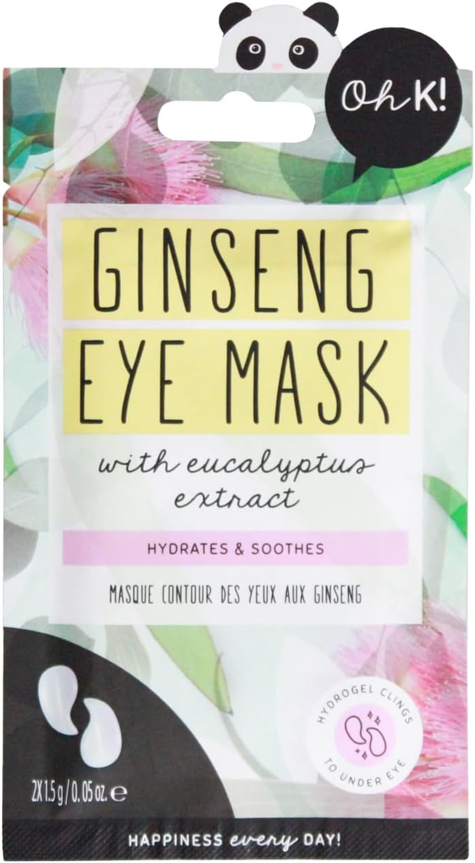 Oh K! Under Eye Mask, For Tired and Puffy Eyes, De-puffing, With Added Ginseng, Vegan and Cruelty Free, 13g (Pack of 2)