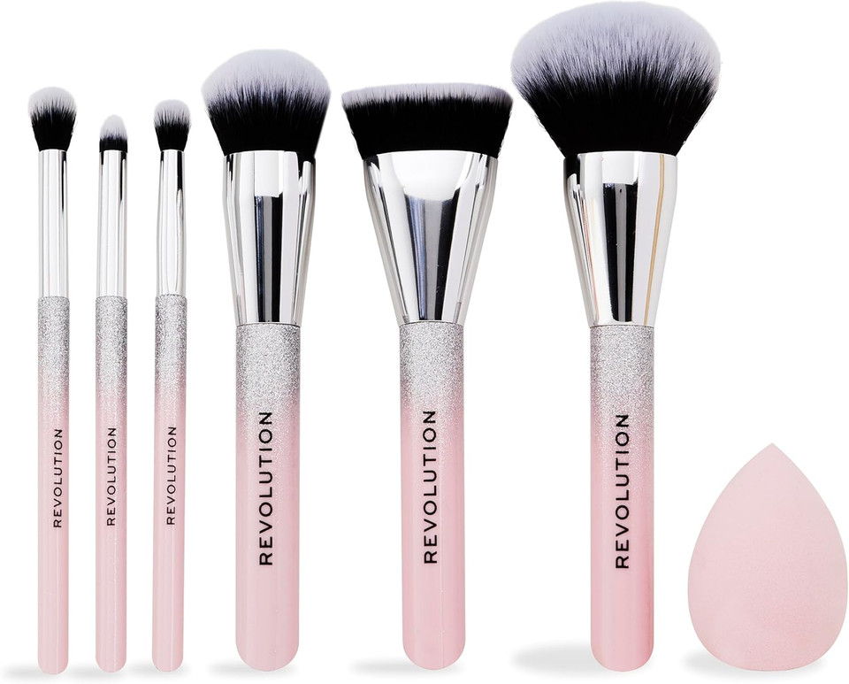 Revolution Beauty Glam Up Brush Gift Set, 7-Piece Eye, Face & Cheek Makeup Brush Collection With Makeup Bag, Vegan & Cruelty-Free Revolution Beauty Glam Up Brush Gift Set, 7-Piece Eye, Face & Cheek Makeup Brush Collection With Makeup Bag, Vegan & Cruelty-Free