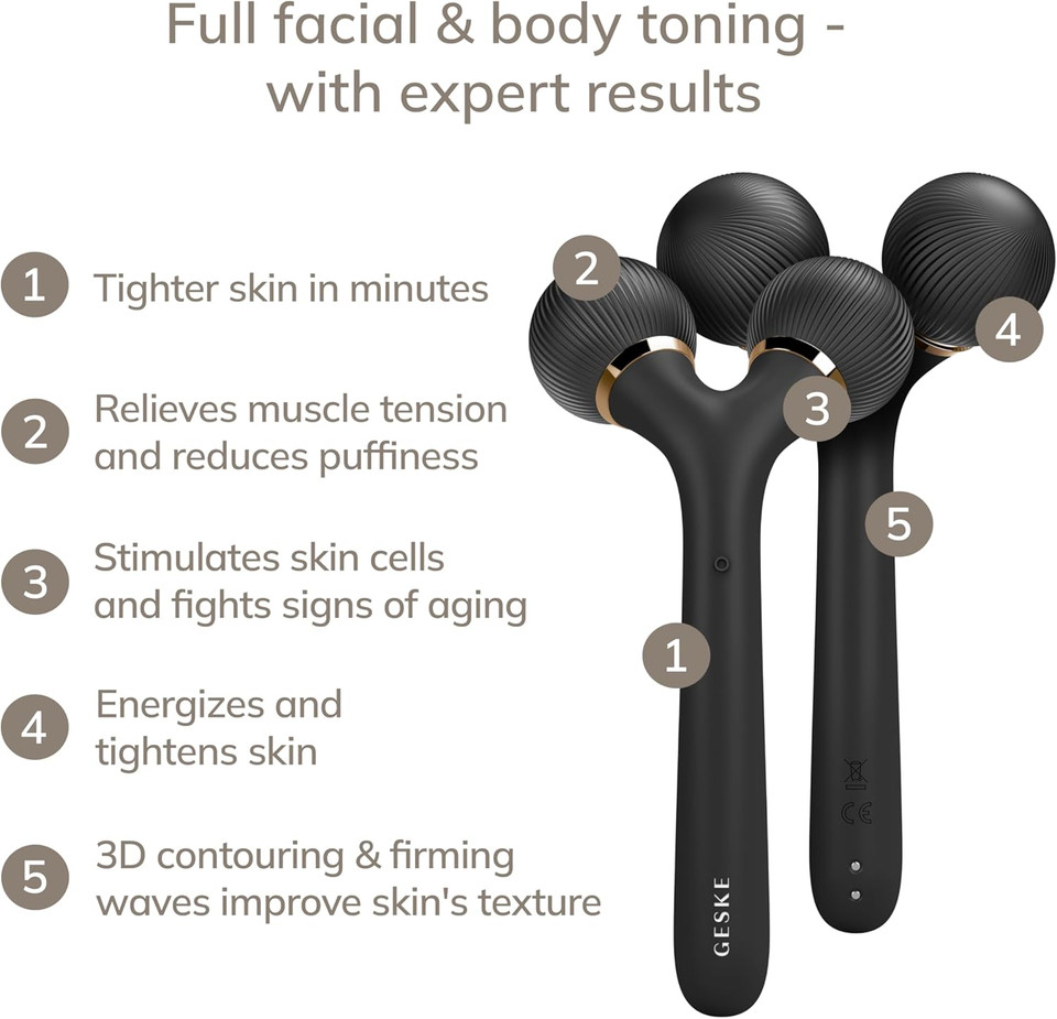 GESKE SmartAppGuided Sonic Facial & Body Roller | 4 in 1 | Derma Roller | Facial & Body | professional facial & body roller | for skincare and beauty routine