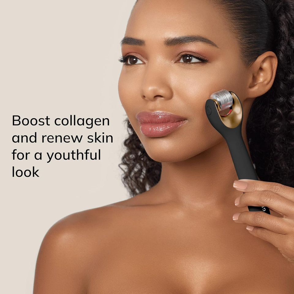 GESKE SmartAppGuided MicroNeedle Face Roller | 9 in 1 | Electric derma roller with rose quartz | Professional microneedling device | Needle roller | Beauty roller for face