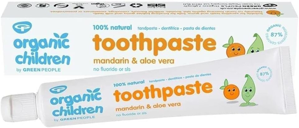 Green People Organic Children Mandarin and Aloe Vera Fluoride Toothpaste, 50 ml | Natural and Organic Toothpaste