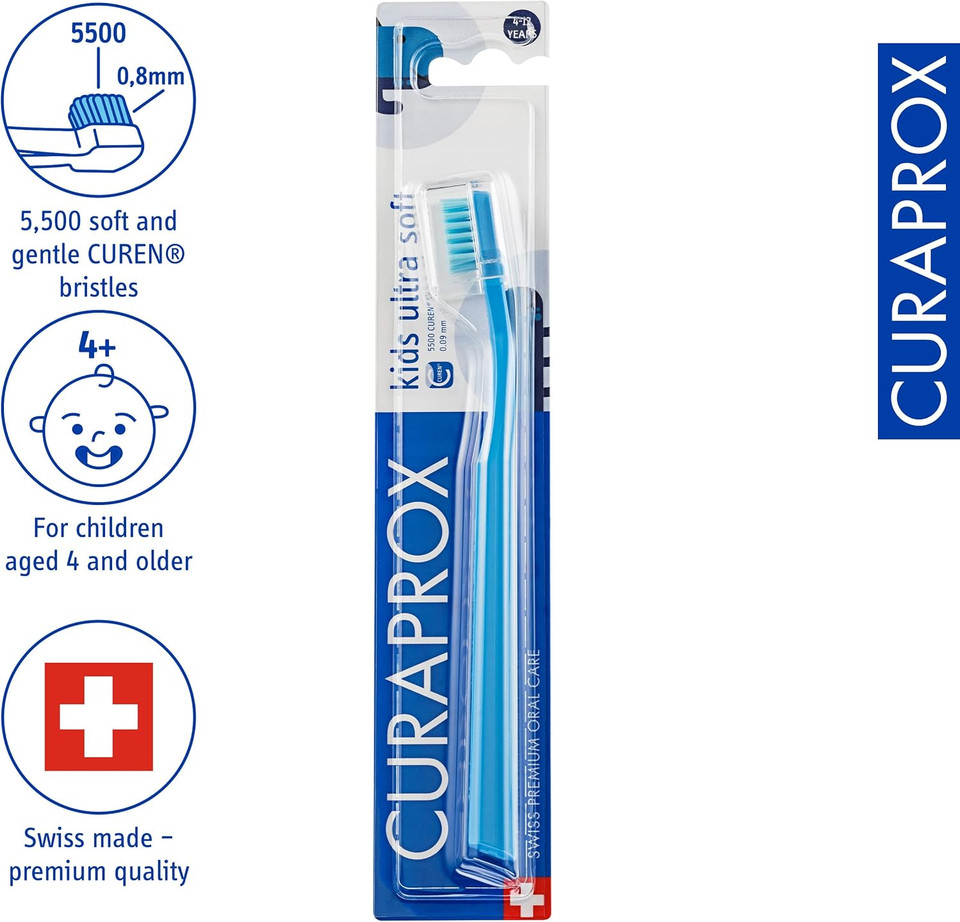 Curaprox CS Kids Toothbrush | For Children Ages 4-12 | Ultra Gentle Cleaning | 5500 Curen® Filaments | Single Pack | Purple