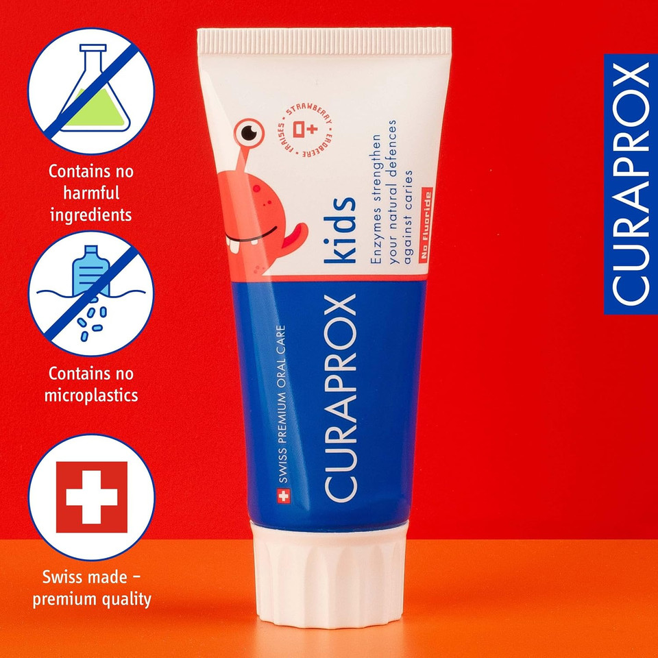 Curaprox Children's Strawberry Toothpaste - Zero Fluoride, SLS & Microplastic Free for Kids 2+ Years, 60ml