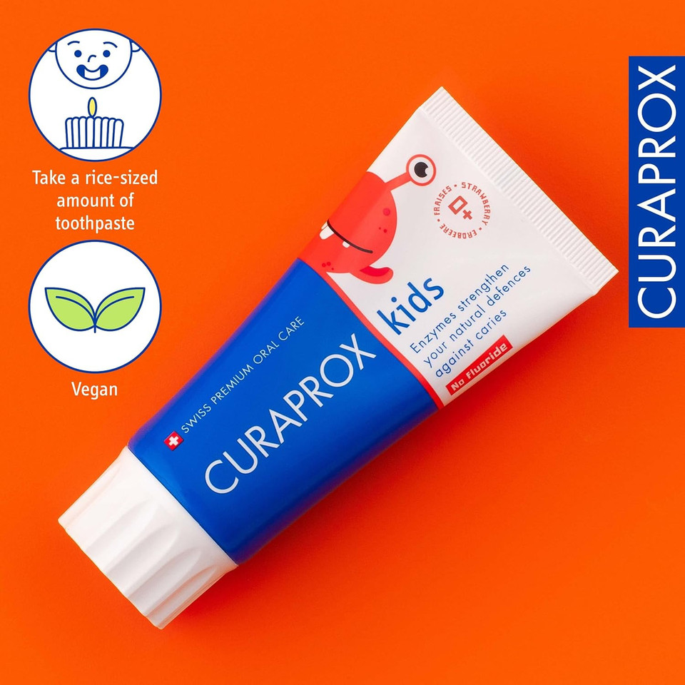 Curaprox Children's Strawberry Toothpaste - Zero Fluoride, SLS & Microplastic Free for Kids 2+ Years, 60ml