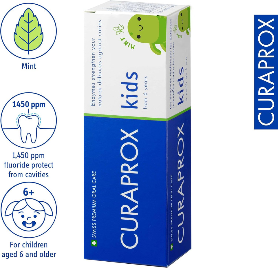 Curaprox Children's Toothpaste CS Kids Mint, 60ml - Toothpaste for Kids 6 + Years with 1,450 ppm Fluoride - SLS Free, Microplastic Free & Triclosan Free Kids Toothpaste